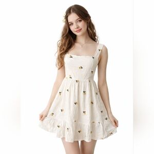 Embroidered Floral Festival Summer Beachy Cottage Boho Milkmaid Dress Jrs Large